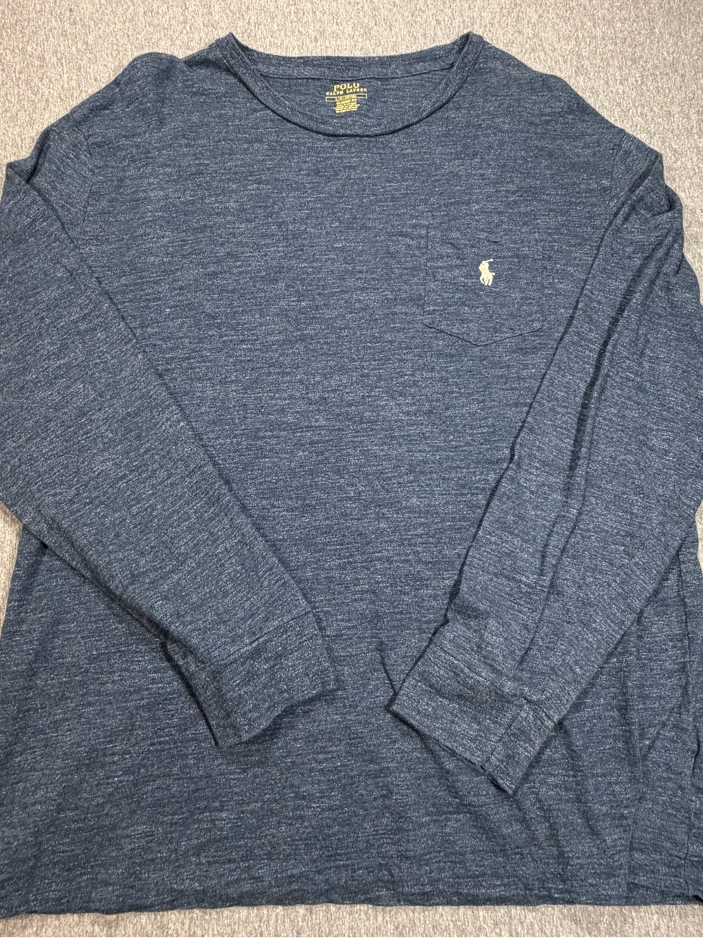 Polo Ralph Lauren Long Sleeve T Shirt Mens L Heather Blue Classic Fit Pocket